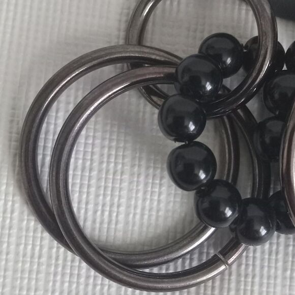 Black & Gunmetal Gray Metal Beaded Interlocked Multiple Hoops Dangle Earrings - Picture 5 of 8